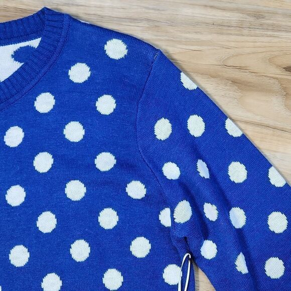 🔥NWT Blue w/White Polka Dot Buttoned 3/4 Sleeve Cardigan Sweater Large - Picture 5 of 13